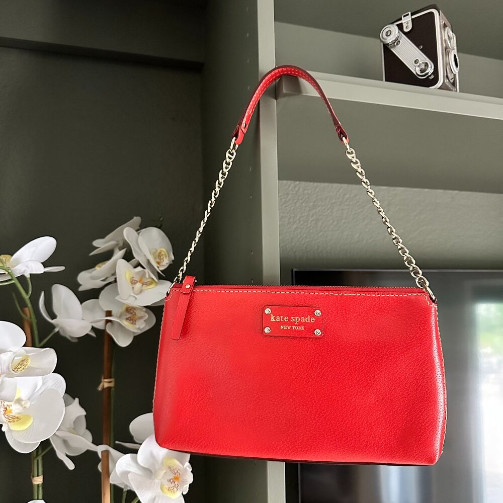 Kate Spade Red Pebbled Leather Mini Chain Shoulder Bag